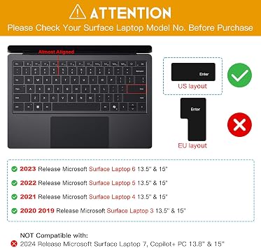 CaseBuy Keyboard Cover for 2023-2019 Microsoft Surface Laptop 6/5/4/3 & Surface Book 3 13.5 & 15 Keyboard Protector Accessories(Not Fit Surface Laptop 7 2024 2025), Black