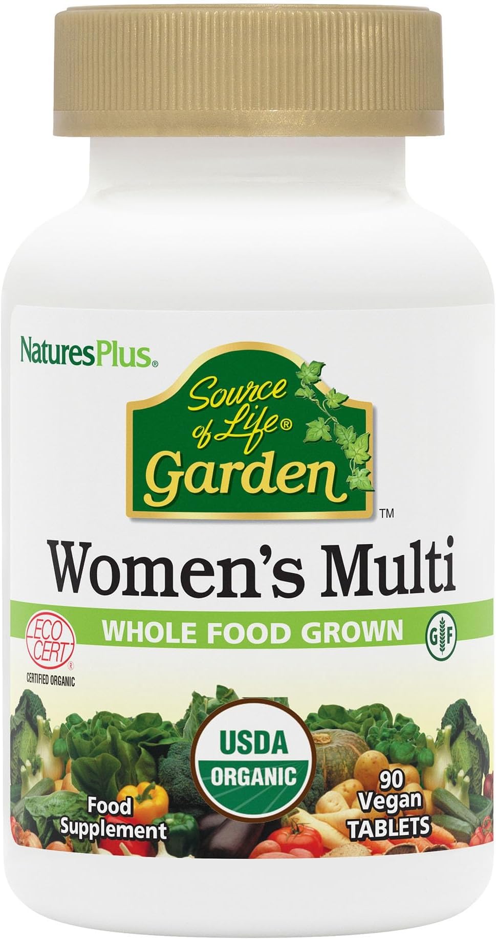 NaturesPlus Source of Life Garden Organic Women’s Multi - Vegan Multivitamin for Women - Energy, Immune Support - Iron, Methyl B12, Biotin, Maca, Cranberry - Vegan, Gluten Free - 90 Tablets