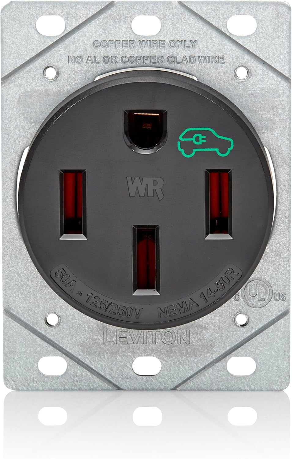 Leviton 50 Amp EV Charging Receptacle/Outlet, Heavy Duty, Weather Resistant, 1450W, Black