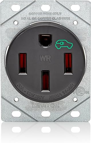 Leviton Receptáculo/salida de carga EV de 50 amperios, resistente, resistente a la intemperie, 1450 W, negro