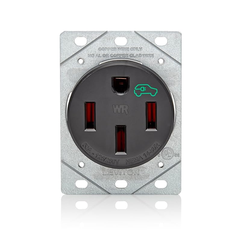 Tomada NEMA 14-50R Leviton 50 A para recarga de veículos elétricos, 125/250 V, embutir, preta