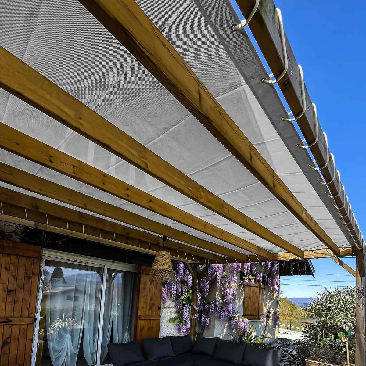 TECPLAST Toile Pergola Micro-​Perforée 3x5 m Grise - Garantie 5 Ans - MP460PR - Bâche PVC perméable - Made in France
