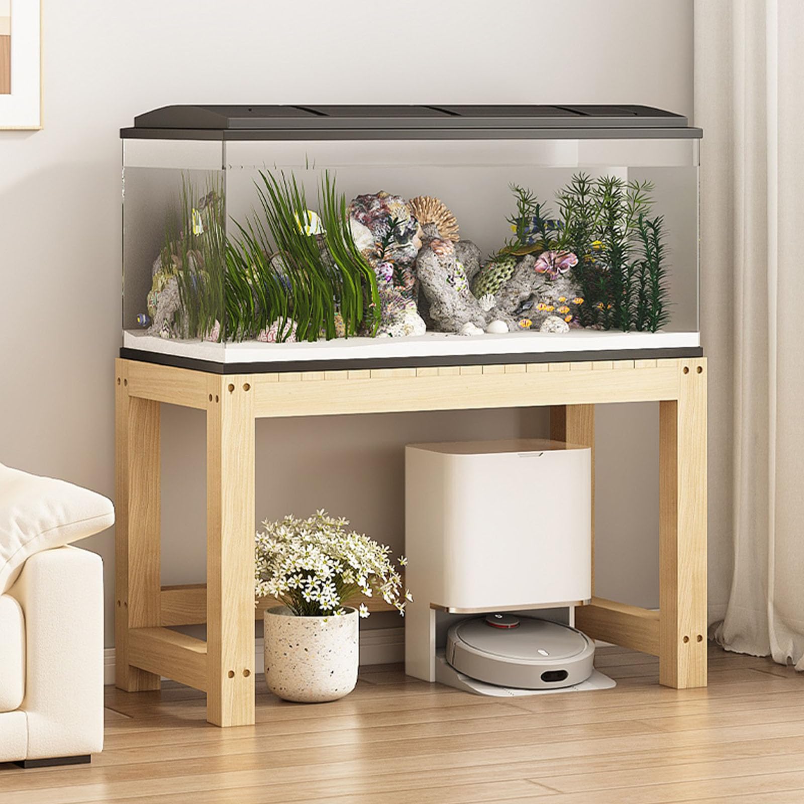 Soporte de madera maciza para acuario, estante de almacenamiento multifuncional, estante para pecera con pies antideslizantes, tablas gruesas para salas de estar y oficinas, 60 x 40 cm