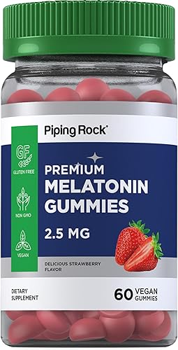 Piping Rock Gomitas de melatonina de 2.5 mg | 60 unidades | Suplemento gomoso con sabor a fresa | Veganas, sin OMG y sin gluten