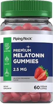 Piping Rock Melatonin Gummies 2.5 mg | 60 Count | Strawberry Flavor Gummy | Vegan, Non-GMO, Gluten Free Supplement