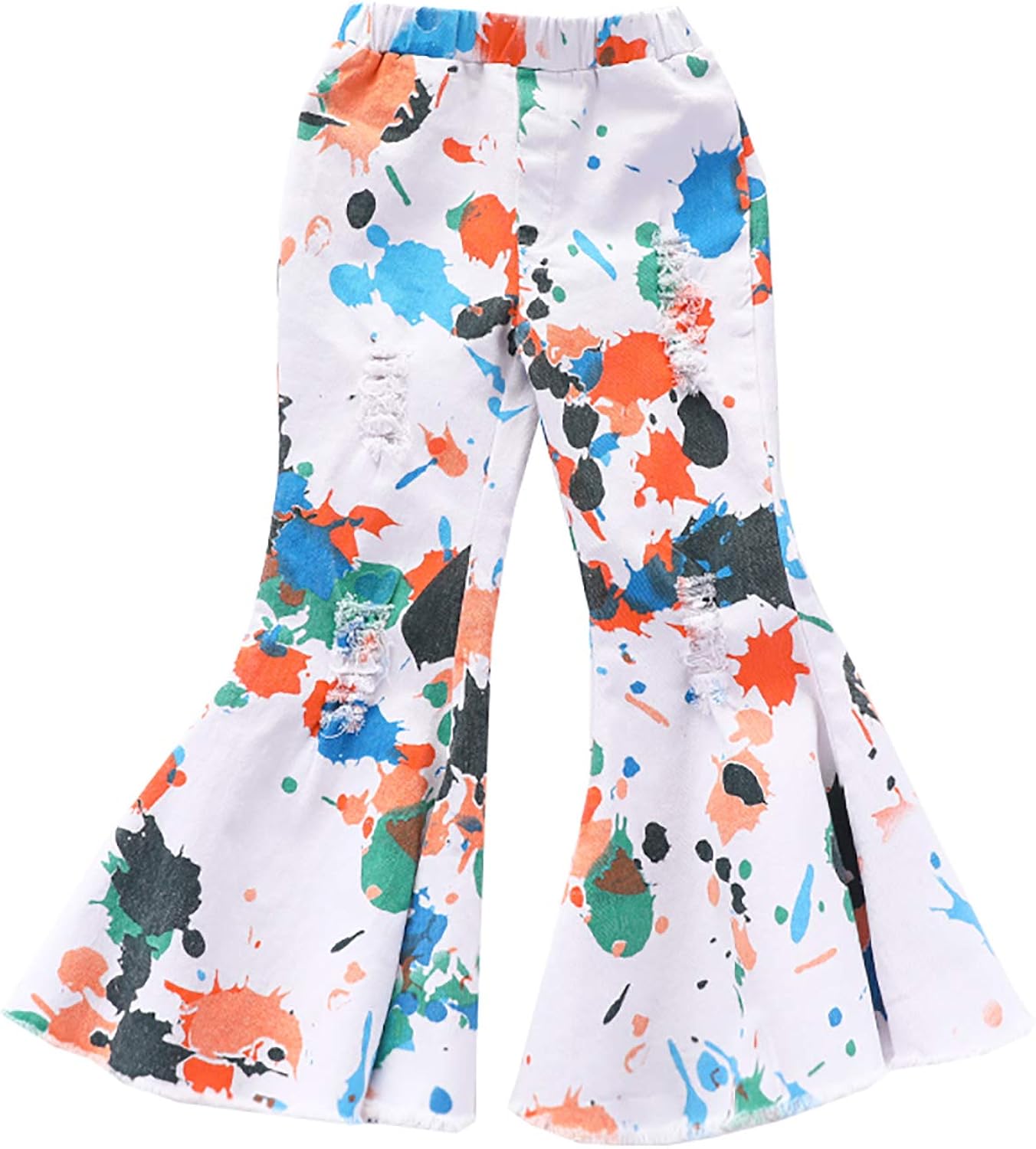 YILEEGOO Little Girls Ripped Flare Jeans Bell Bottom Toddler Kid Ruffle