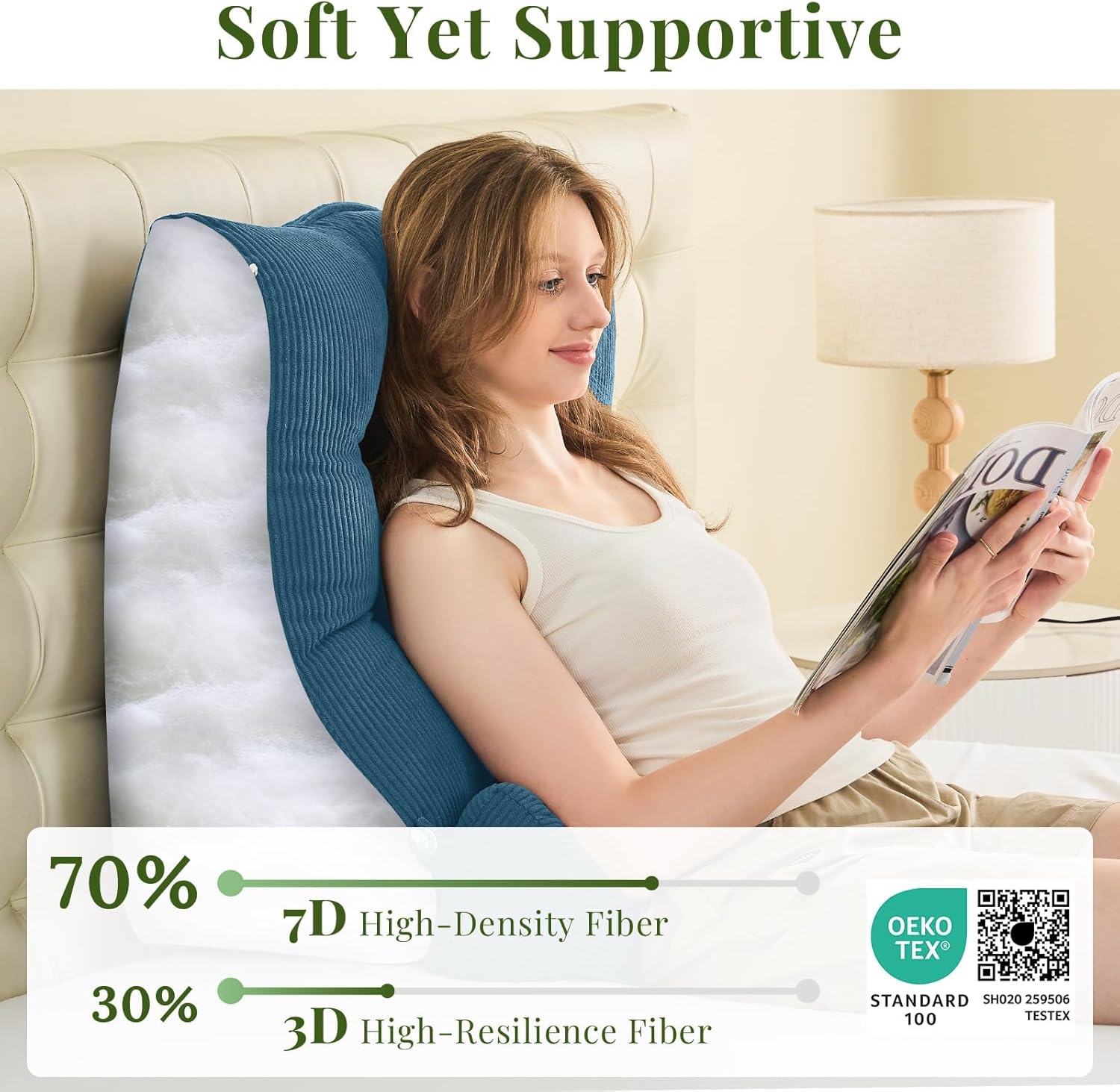 Sasttie Wedge Pillow Set, 2PCS Reading Pillow for Sitting, Bed Wedge Pillow Headborad for Sleeping, After Surgery, Acid Reflux, Leg and Back Support, with Neck Cushion, 23"x11.5"x23", Dark Blue - Image 7