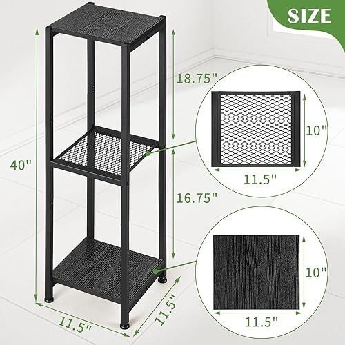 Miniatura 5 de Soporte para plantas extra alto para interiores, soportes para plantas de 40 pulgadas, soporte de metal de 3 niveles con estante de madera