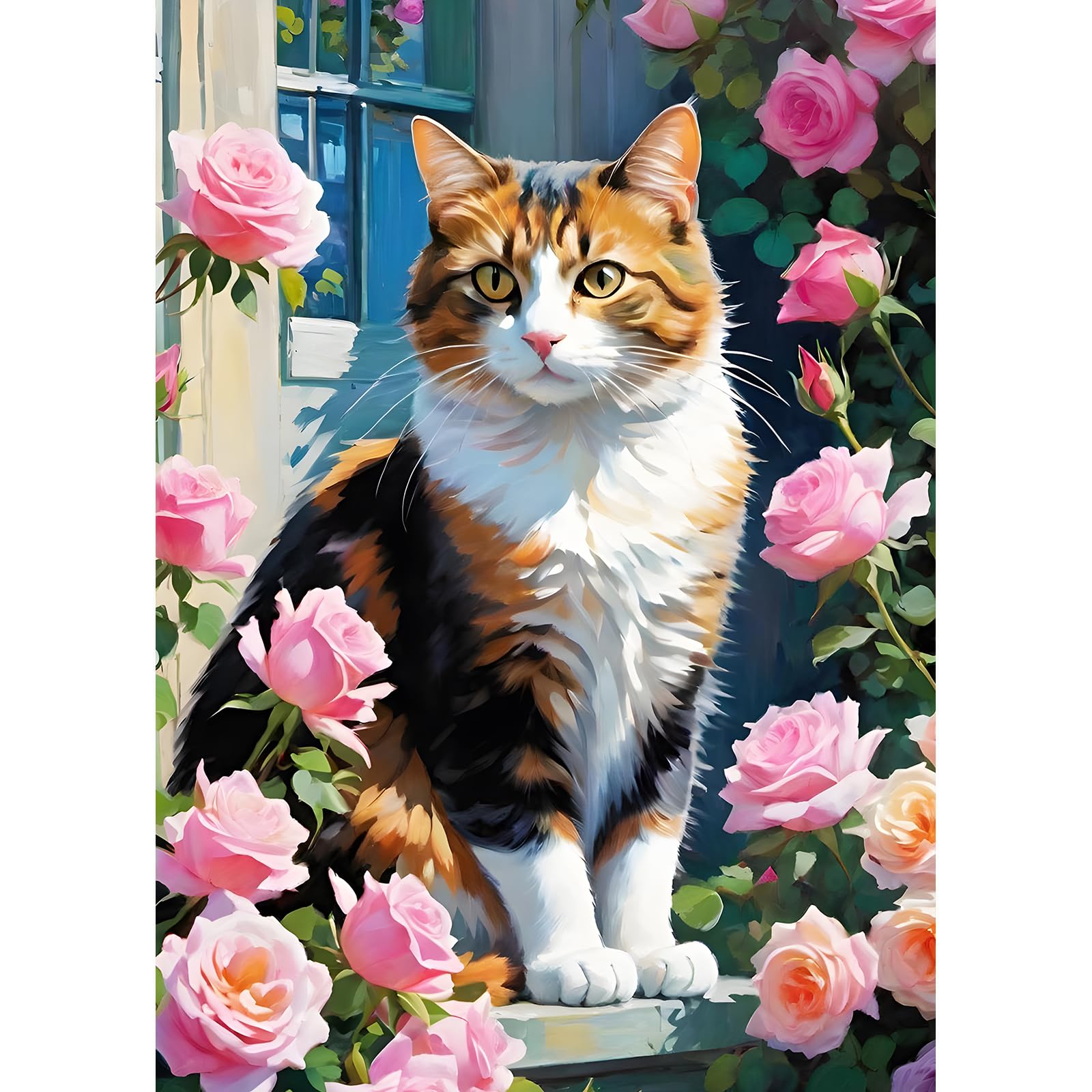DPHERO Calico Cat Diamond Painting Kits for Beginners Adults,5D DIY Rose Flowers Diamond Art Kits,Round Full Drill Garden Gem Art Crafts,DIY Kitten Painting by Numbers for Home Wall Decor 12x16 inch