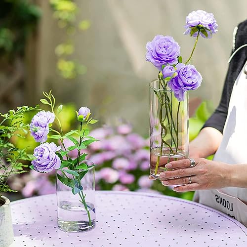 Miniatura 5 de Hewory Juego de 12 jarrones cilíndricos de cristal, portavelas de huracán para pilar o velas flotantes, jarrón transparente alto para centros de