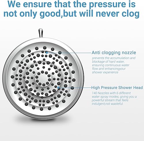 Miniatura 7 de Cabezal de ducha filtrado para cabello y piel más saludables elimina el cloro y los metales pesados, alta presión, 6 ajustes de modo, filtro de