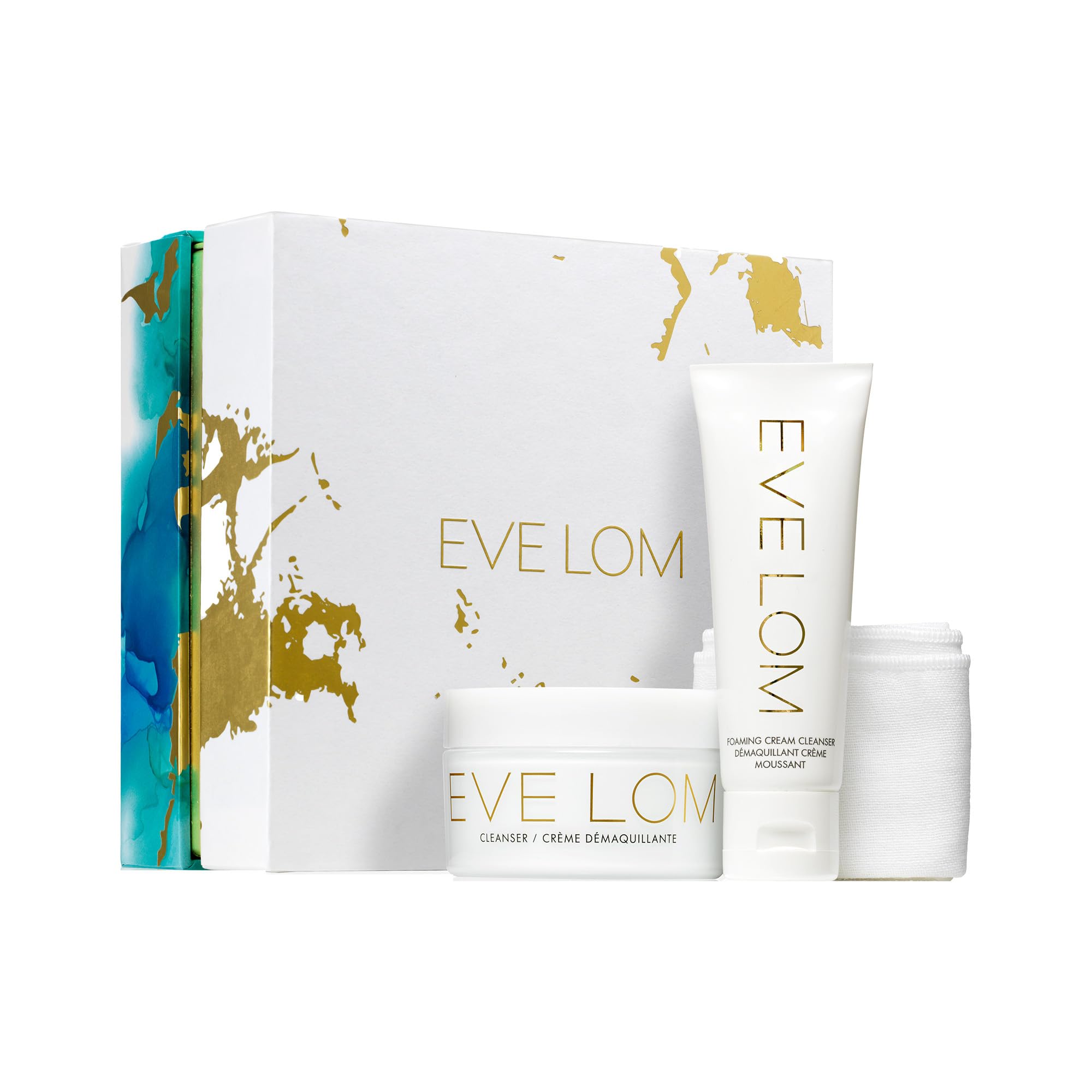 EVE LOM Double Cleanse Set | Includes Original Balm Cleanser 100 mL, Foaming Cream Cleanser 50 mL, Limited Edition Dual-Sided Muslin Cloth - 3 Piece Set