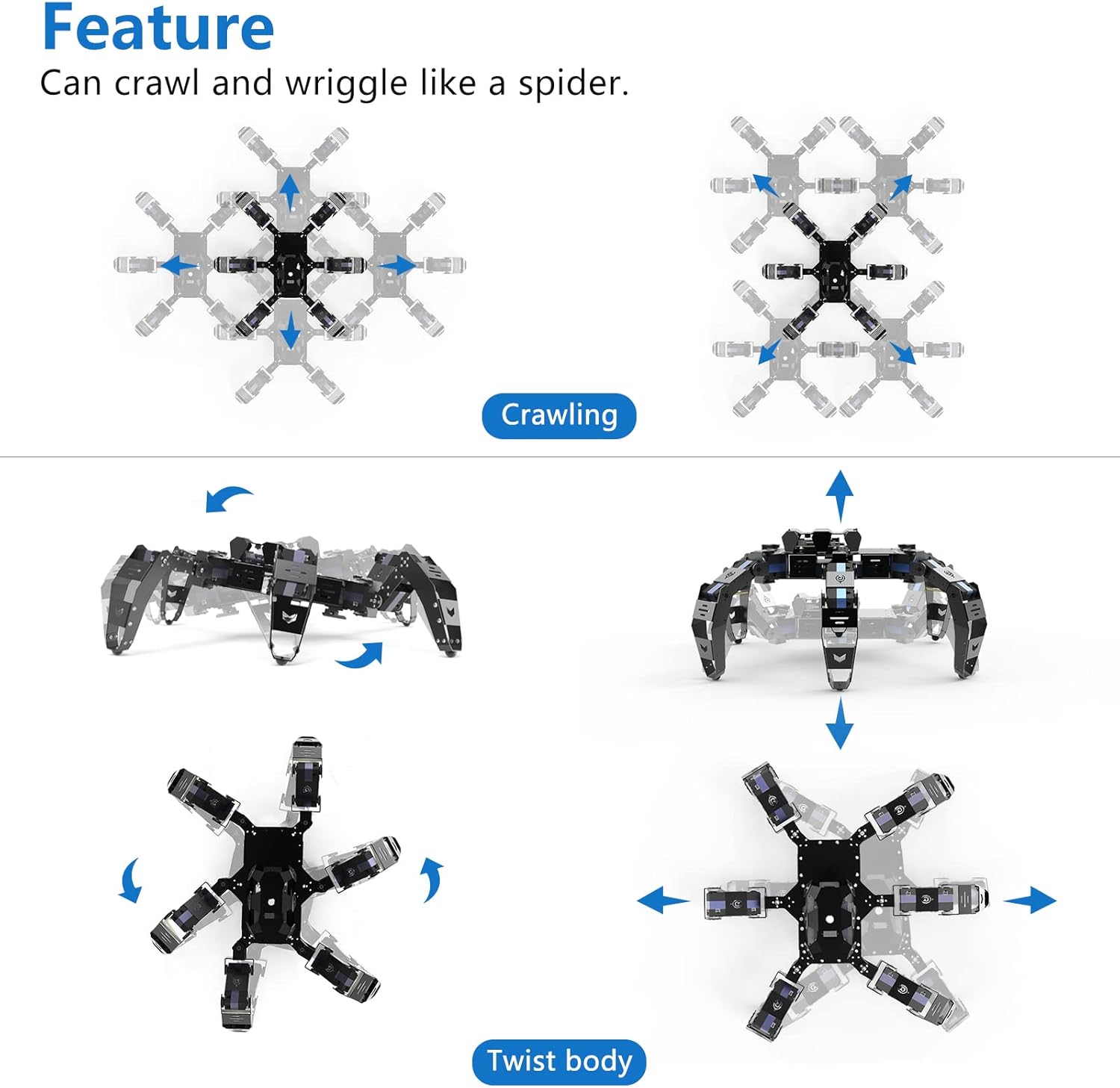 Hexapod Robot Kit for ESP32, STEM Walking Crawling Spider Robot