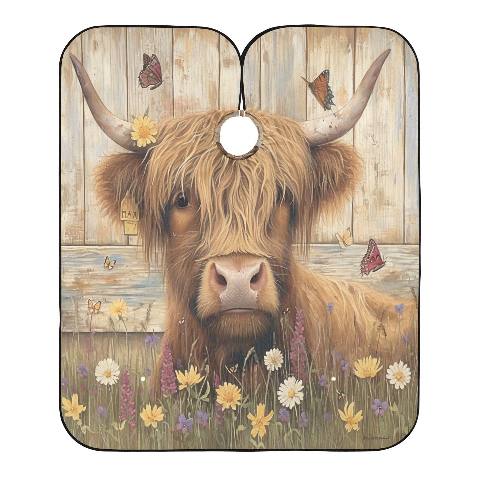 Kigai Highland Cow Hair Cutting Cape for Men & Women Waterproof Barber Cape Professional Hairdressing Salon Styling Apron with Adjustable Closure Snap