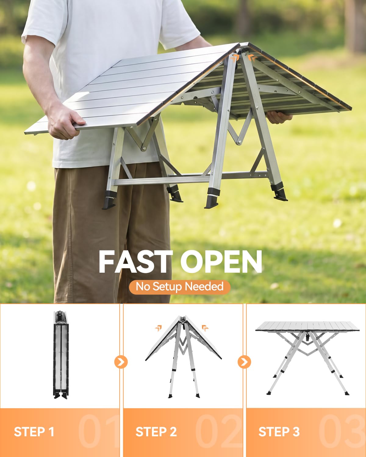 Sportneer Składany stół kempingowy 90 x 60 cm – Duży aluminiowy składany stół z 3 wysokościami (42/60/70 cm), przenośny stół na piknik, lekki stół na zewnątrz do kempingu, ogrodu, balkonu, plaży i
