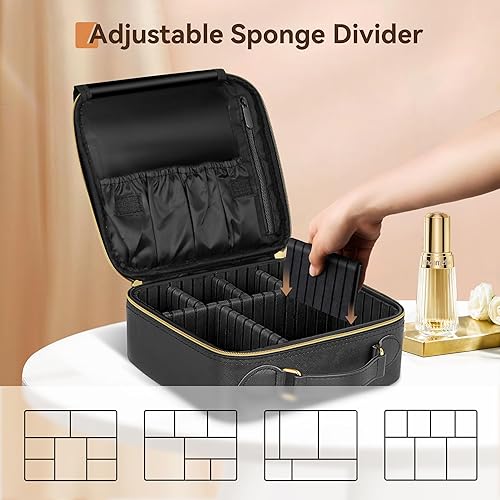 Miniatura 4 de JUSRON Bolsa Organizadora Portátil para Maquillaje con Divisores Ajustables, Soporte para Brochas de Maquillaje, M