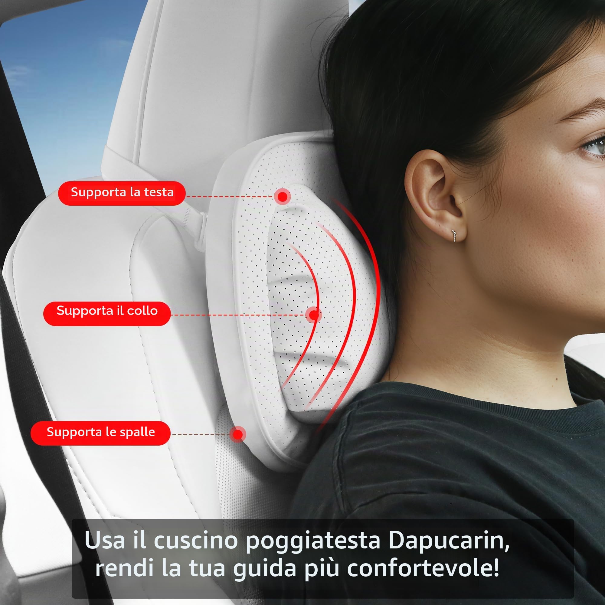 Poggiatesta Auto Cuscino, Supporto Ergonomico Cuscini Cervicale Collo Pillow Supporto Testa Seggiolino Auto per la Guida, Gioco, Ufficio Sedia, Bianco, 2 Confezione