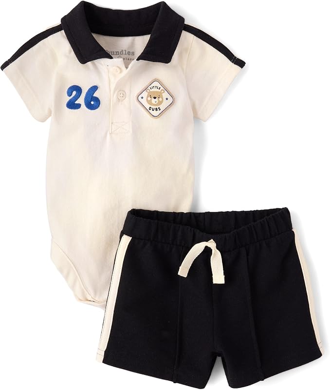 Baby Boys' And Newborn Short Sleeve Top and Shorts,2-piece Playwear Outfit Set