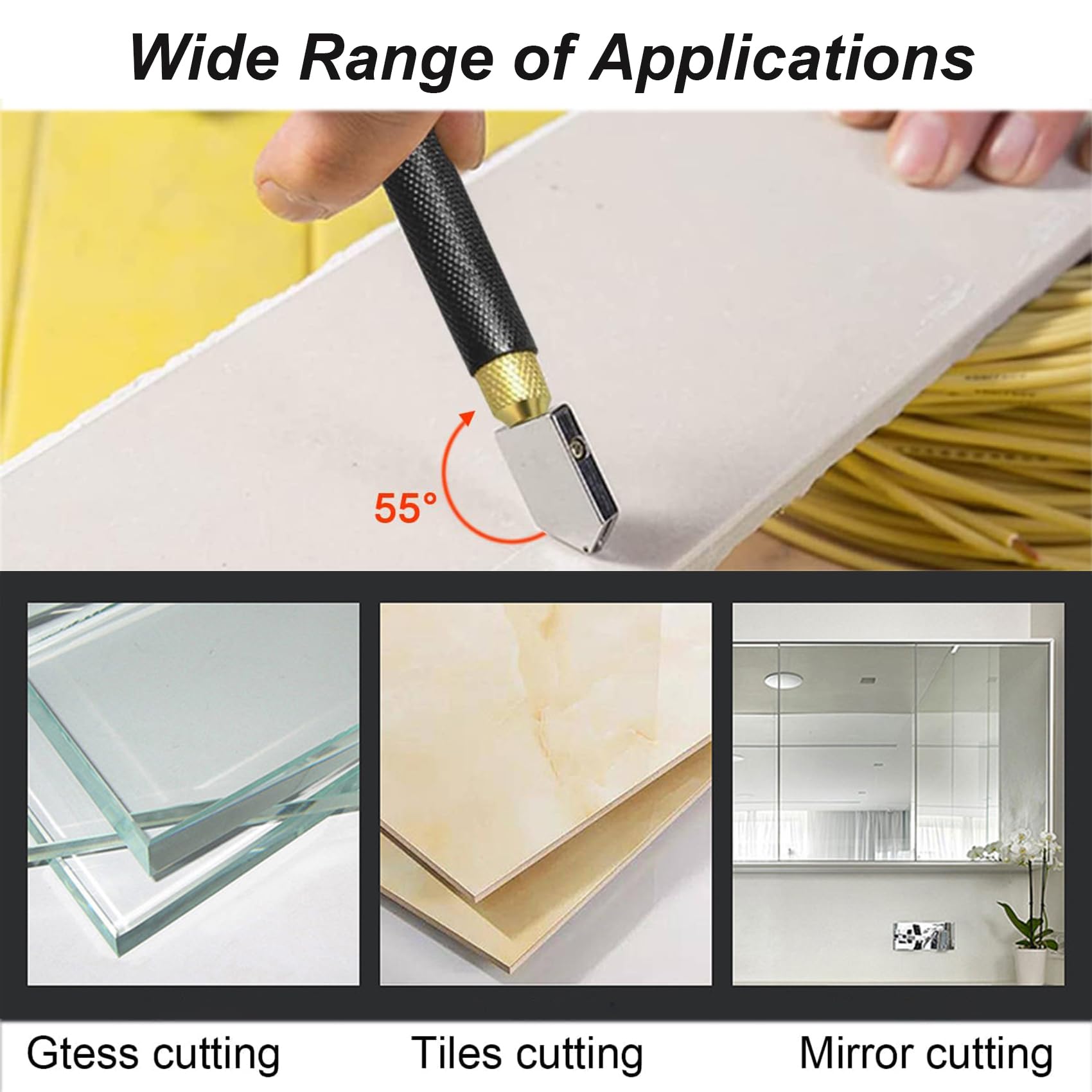 Tagliavetro Professionale con Olio da Taglio per Vetro, Testa da Taglio da 2 mm a 20 mm, per Specchio e Piastrelle in Mosaico di Vetro Spesso