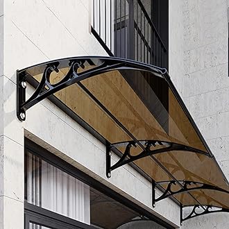 Front Door Canopy Outdoor Awning,Garden Canopy Soundproofing Door Awning Rain Shelter Cover,Porch Awning Roofing Sheets,Brown Canopy/Black Bracket,Uv Rain Snow Protection (80x260cm/31.5"x102")
