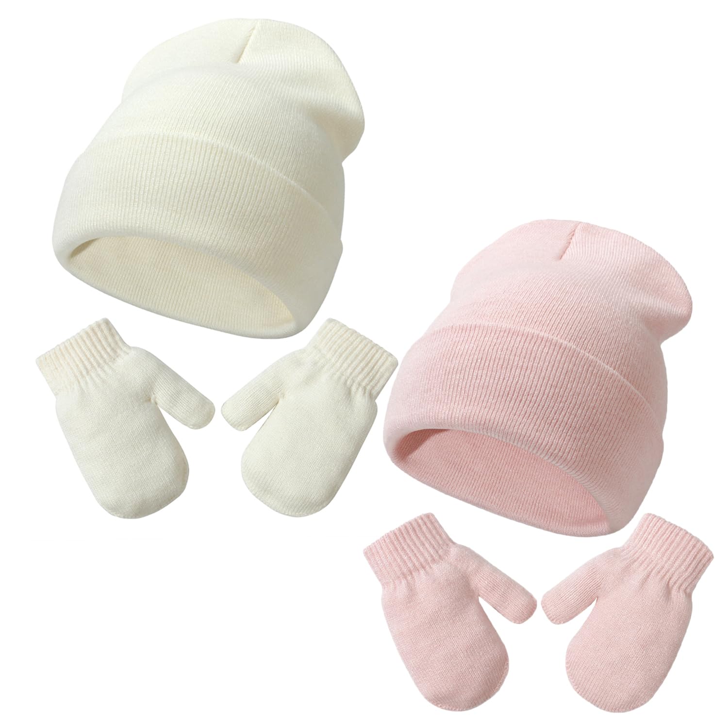 Baby Beanie Hat Gloves Set, Kids Winter Warm Knit Hat with glvoes,Toddler Soft Beanie for Little Boys Little Girls Children
