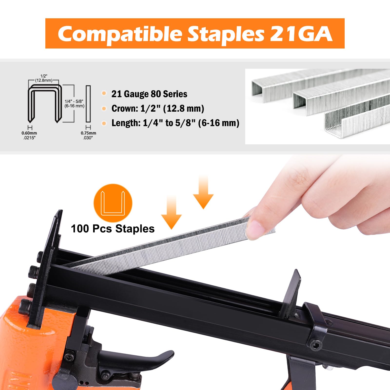 KIMSING KN8016S 21 Gauge pneumatyczny zszywacz tapicerski do zszywek typu 80 z koroną 12,8 mm, klasyczny styl, automatyczny i ręczny tryb pracy