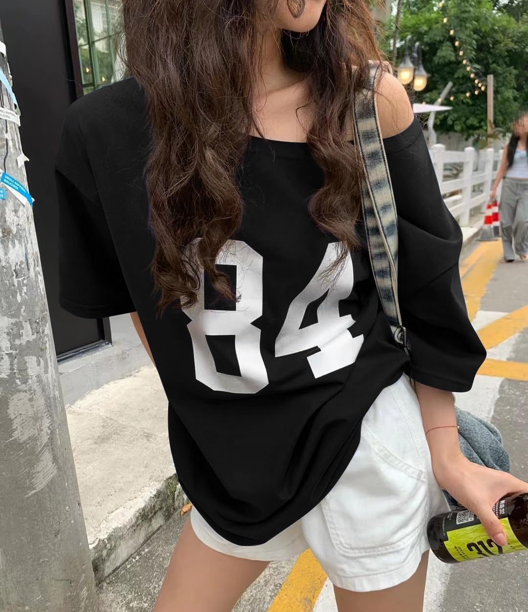 Off The Shoulder Tops for Women Short Sleeve Y2K Jersey Number Graphic Oversized Tshirts E-Girl Tees - Image 2