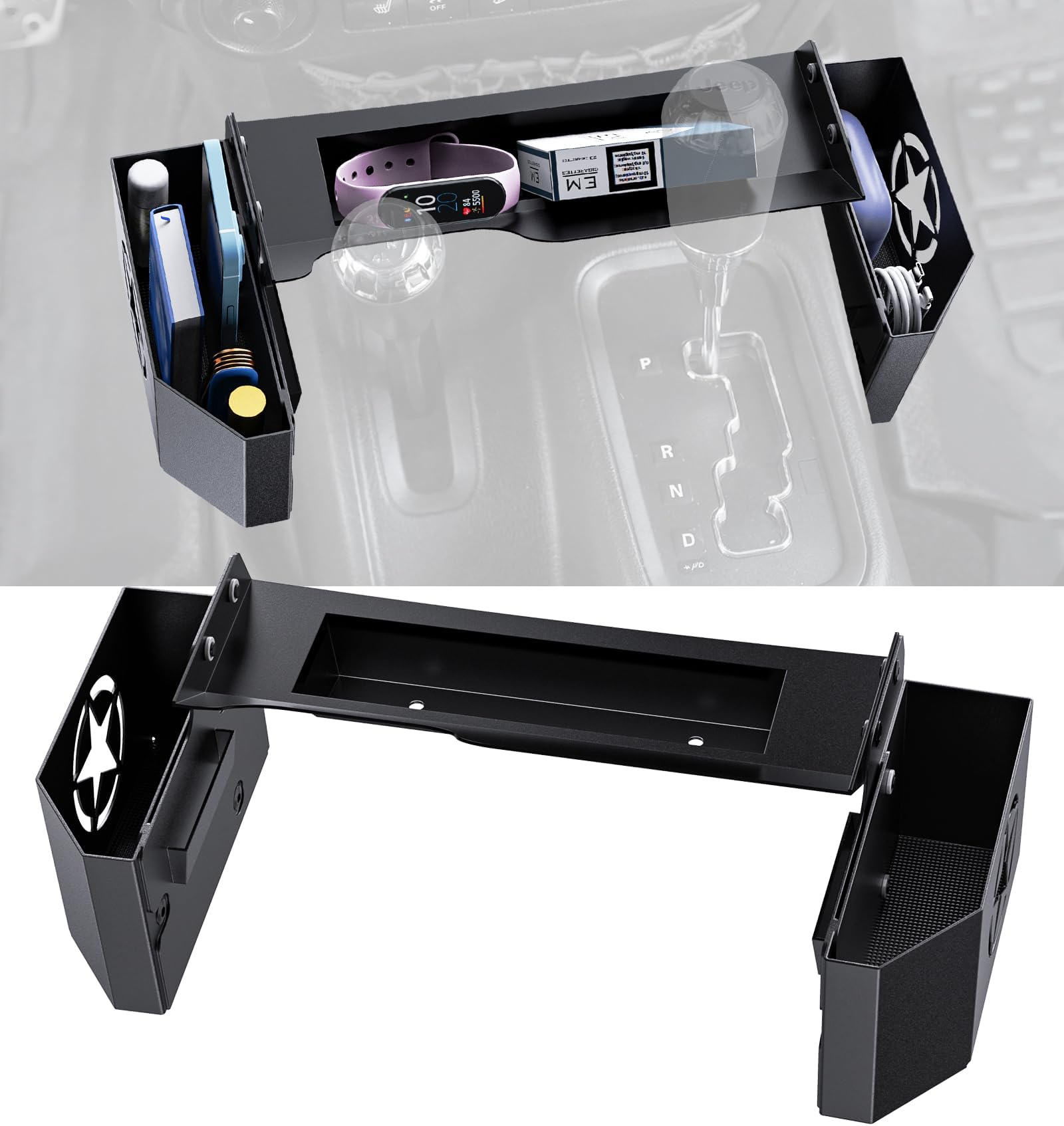 Eamplest Magnetic Metal Center Console Organizer for Jeep Wrangler JK