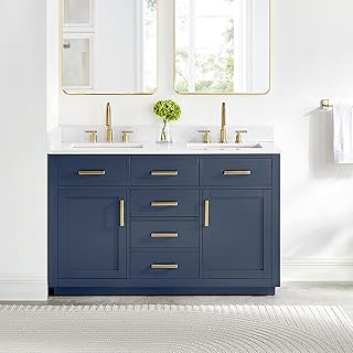 Gavino 54" Wood Vanity in Royal Blue White Engineered Stone Top no Mirror