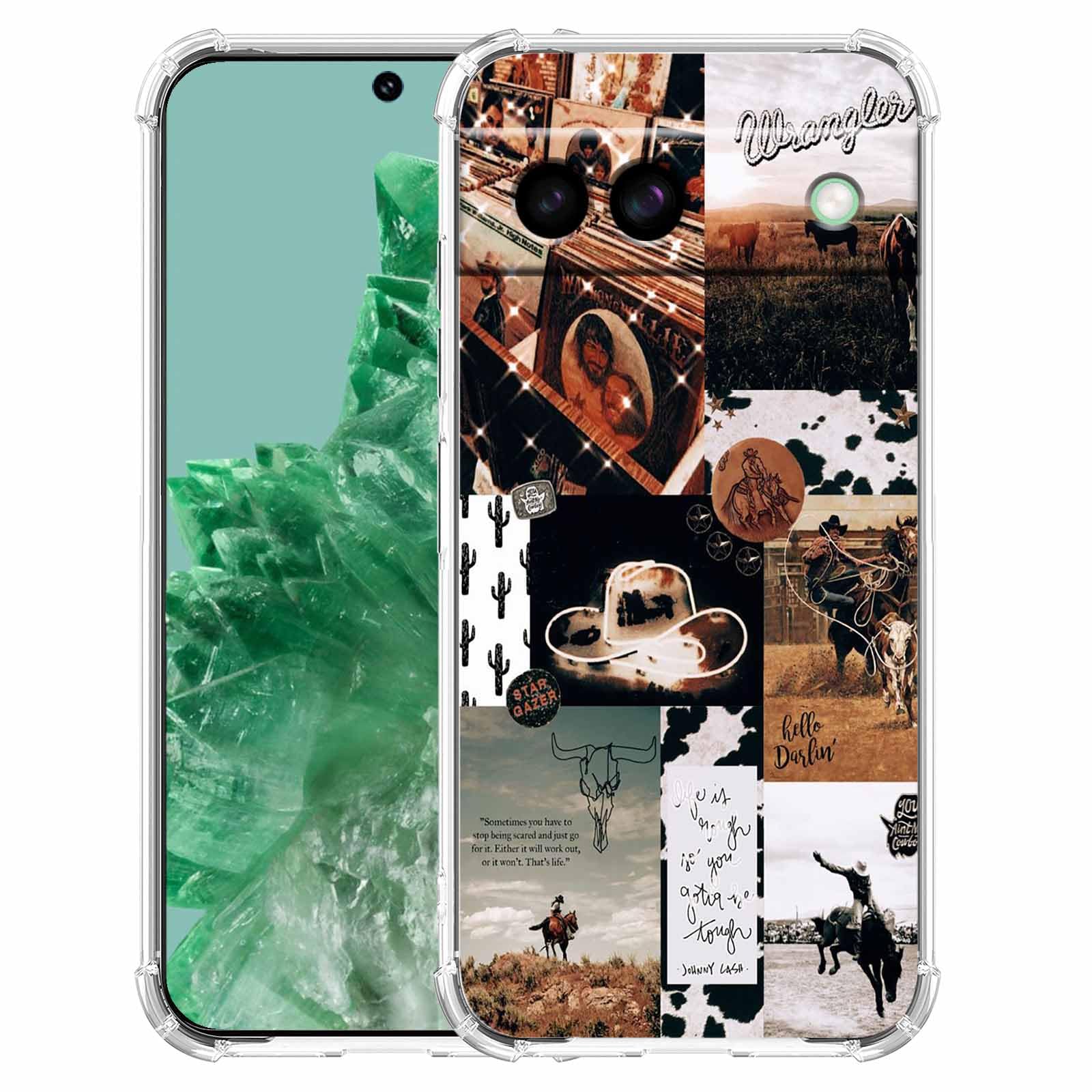 malegaon Vintage Cowboy Aesthetic Wild West Life Collage,Trendy Soft TPU Full Cover Case for Google Pixel 8a Clear