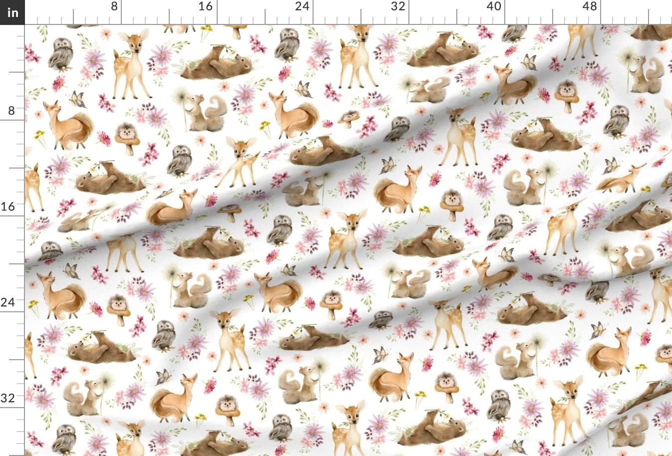 Spoonflower Fabric - Woodland Forest Friends Flowers Deer Baby Animals Fox Printed on Minky Fabric by The Yard - Sewing Baby Blankets Quilt Backing Plush