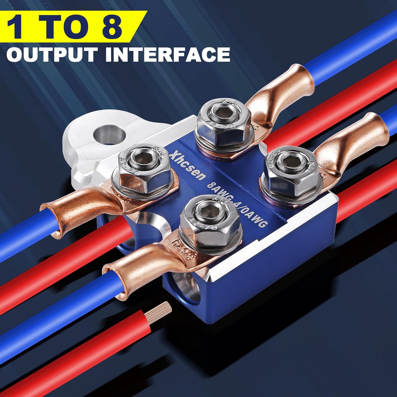 8-Way Battery Terminal Connectors - Heavy-Duty 8AWG to 4/0 AWG for Copper/Aluminum Wires | Universal for Top Post/Threaded Stud/Bolt Down Batteries