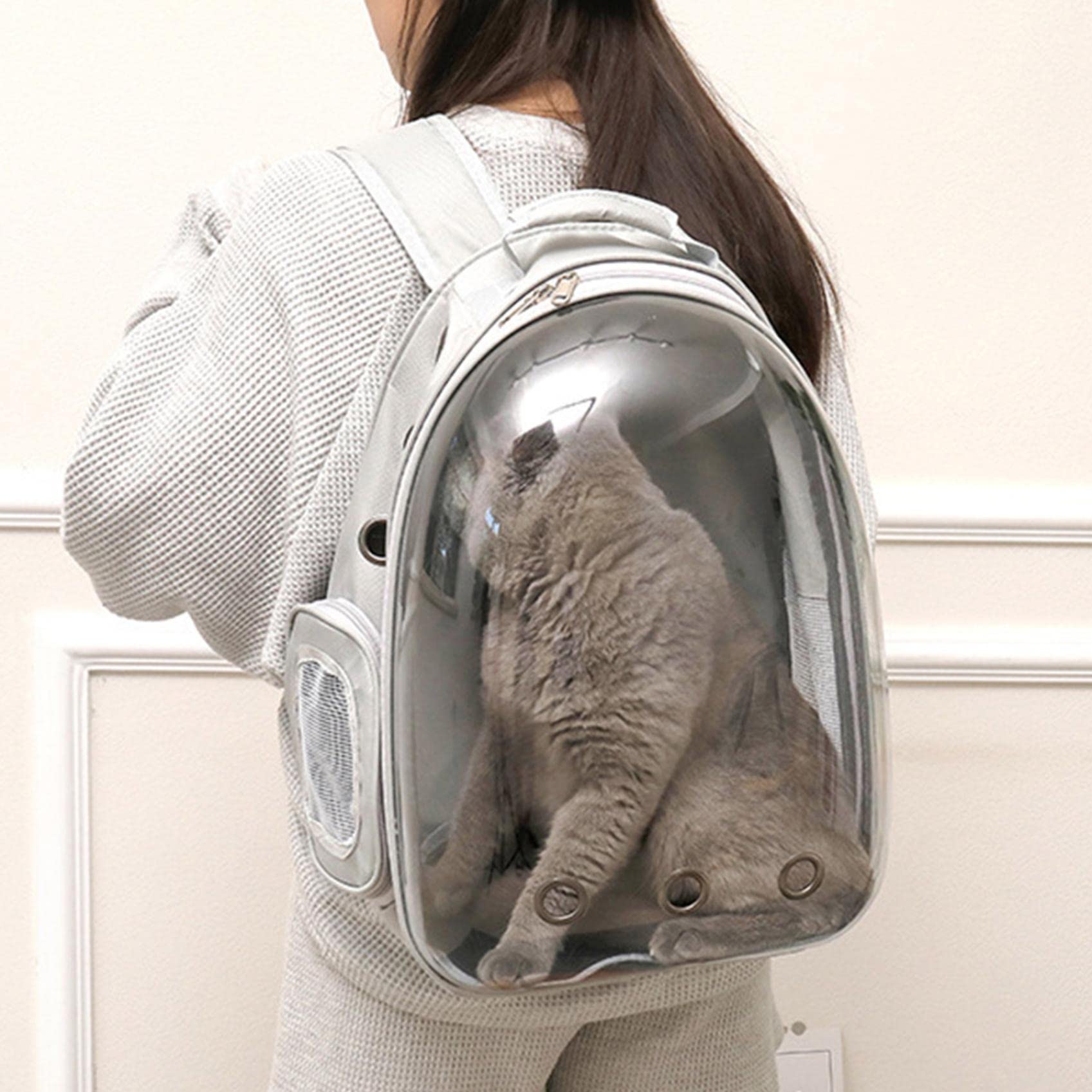 Katzen-Rucksack, Haustier-Luftpolster-Rucksack, von Fluggesellschaften zugelassen, belüfteter, transparenter Raumkapsel-Rucksack, Haustier-Reise-Tragetasche for kleine, mittelgroße Katzen und Welpen/8