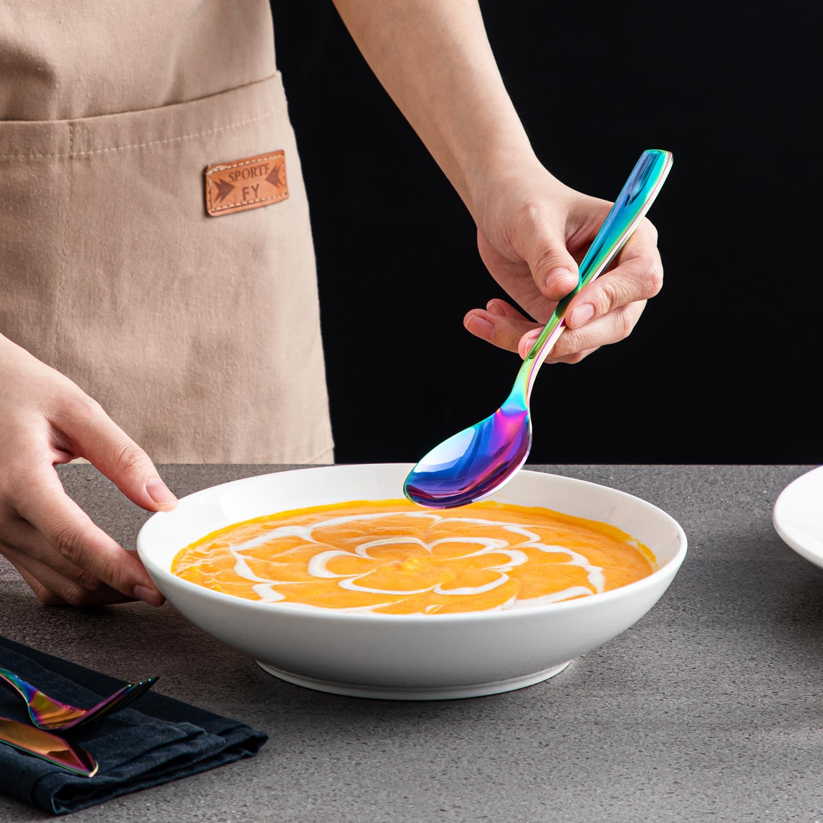 Vancasso - Cubertería (48 piezas, acero inoxidable, cubiertos de mesa, punta cuadrada, servicio de cubiertos, 12 personas, incluye 1 cuchillo, 1 tenedor, 2 cucharas, lavable en lavavajillas, mulicolor