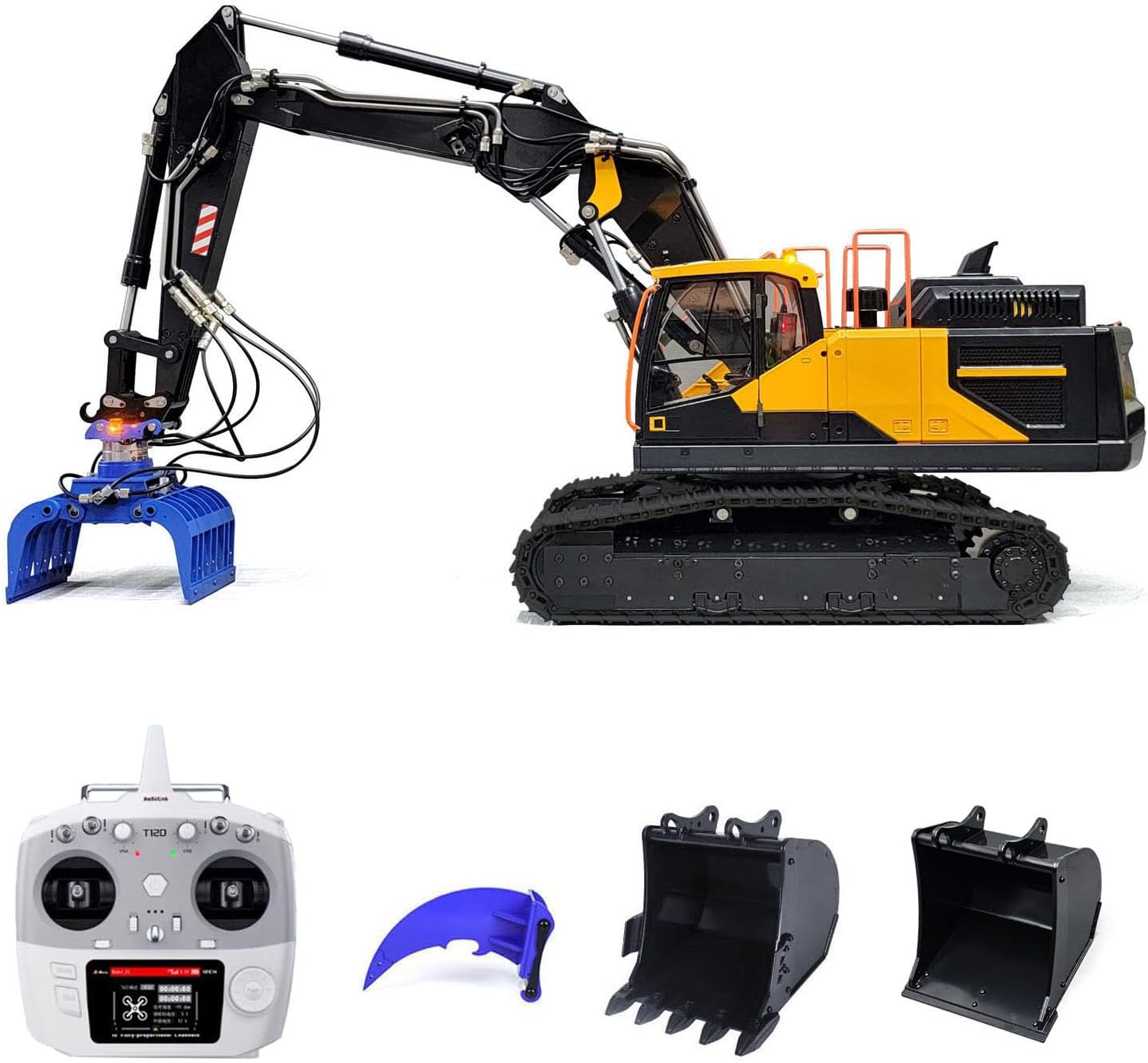 1/14 Ec380 3 Arms RC Hydraulic Excavator Tracked Assembled Painted Digger Model Hobby Grade Model(Yellow)