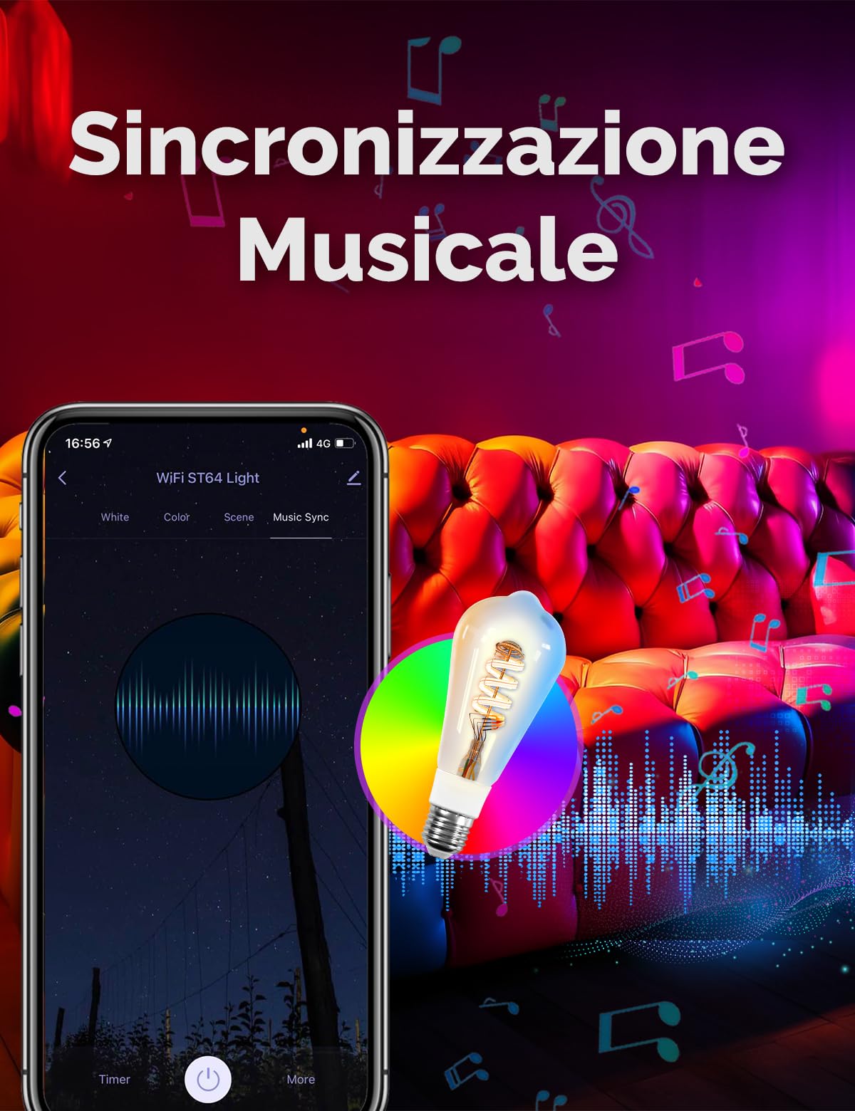 MOES Matter WiFi Lampadina intelligente RGB E27 compatibile con Alexa | Google Home, Apple Home, 5W 400LM 2700K-6500K RGB dimmerabile 16 Milioni di Colori, 2.4GHz