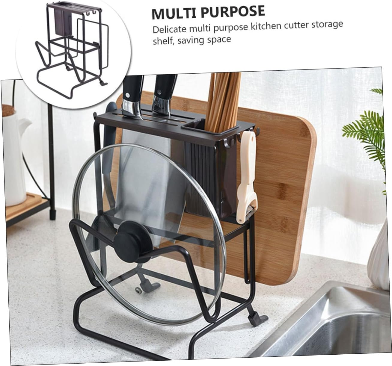 Kitchen Utensil Holder Rack for Cutting Board Chopstick Storage Shelf Black