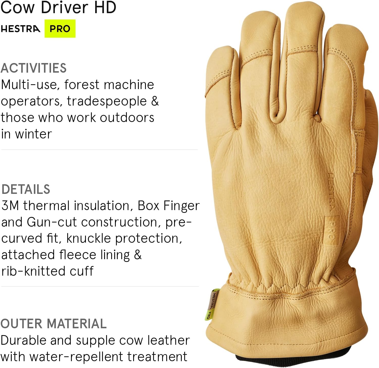 Hestra Job Cow Driver HD Work Glove I Thermal Insulated Leather Multi-Use Winter Gloves for Everyday Craftsmanship and Construction