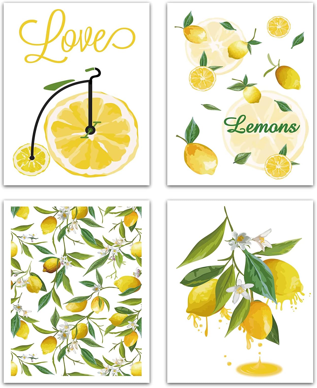 CREATCABIN 4pcs Unframed Canvas Prints Lemon Fruit Wall Art Poster Summer Love Home Decor Modern Artwork for Livingroom Bedroom Bathroom Home Office Kitchen 8 x 10inch