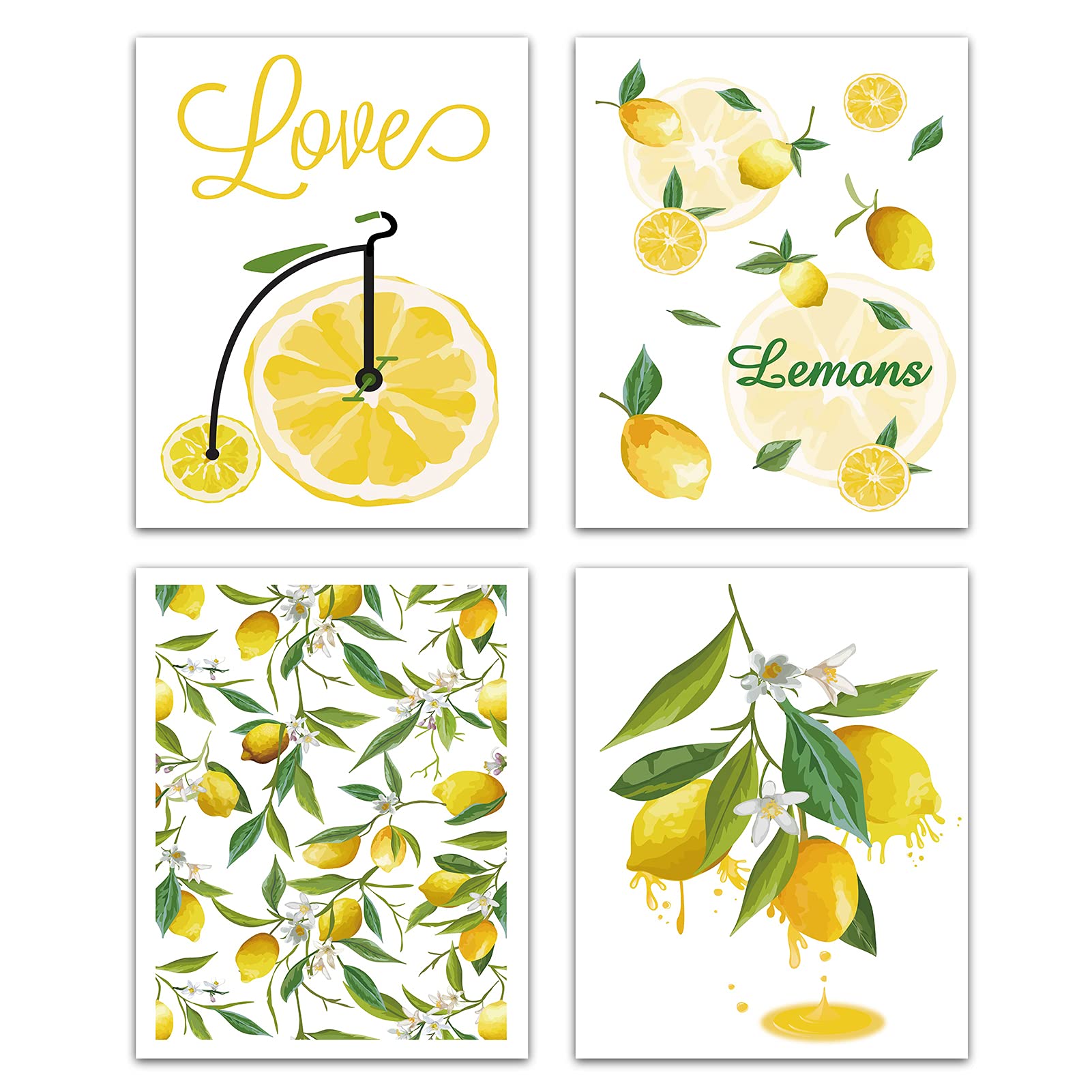 CREATCABIN 4pcs Unframed Canvas Prints Lemon Fruit Wall Art Poster Summer Love Home Decor Modern Artwork for Livingroom Bedroom Bathroom Home Office Kitchen 8 x 10inch