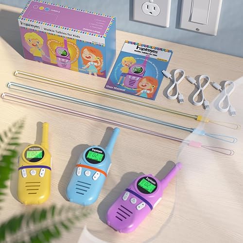 Miniatura 59 de Walkie Talkies para niños recargables, juguetes para niños y niñas de 3 a 12 años, paquete de 3 radios de 2 vías de largo alcance, regalos de Jardín