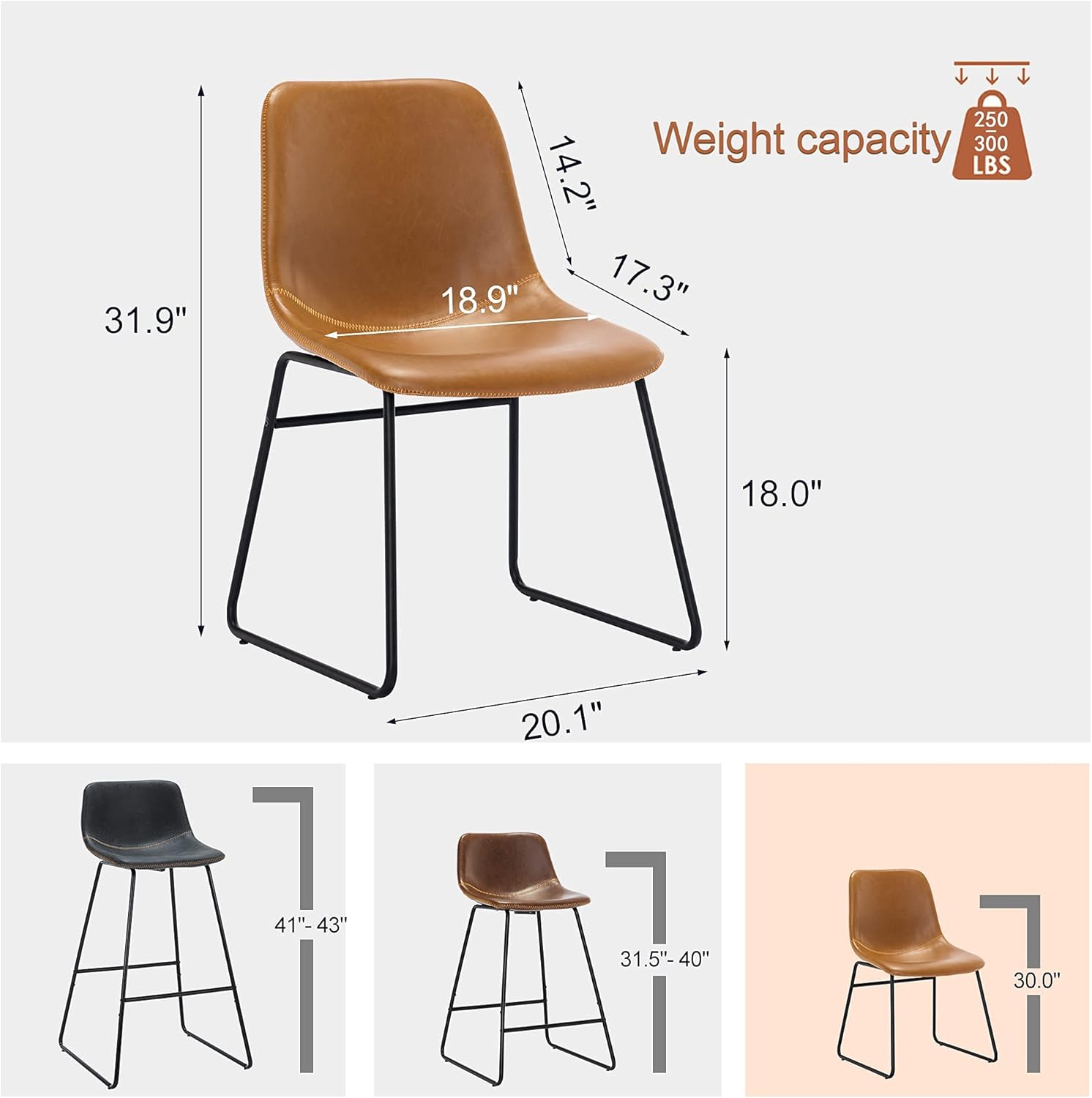 Centiar Faux Leather Indoor Kitchen Dining Chair Set of 4,Comfortable Farmhouse Chairs with Metal Legs, Modern Industrial Upholstered Chairs Suitable for Home, Bistro Coffee Shop,18" Whiskey Brown - Chairs