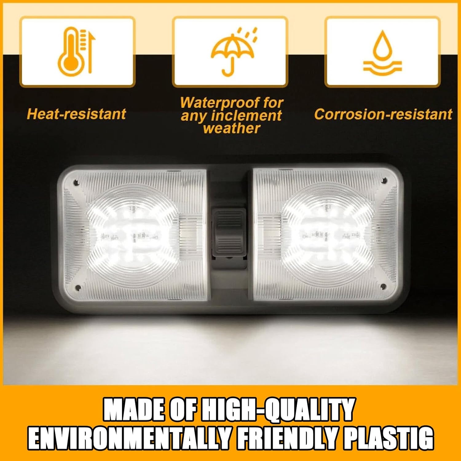 HAISTYLE RV LED Ceiling Double Dome Light Fixture with ON/Off Switch Interior Lighting for Car/RV/Trailer/Camper/Boat DC 11-18V Natural White (8PCS/ Double Dome)
