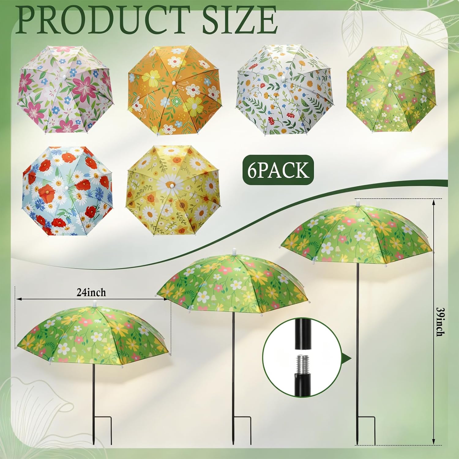 Hillban 6 Pack Plant Umbrellas for Outdoor Plants 23.6" Large Garden Umbrella Shade for Potted Flower with Adjustable 40" Height Sunshade Cover for Plants Flowers Garden Bed(Floral Pattern)