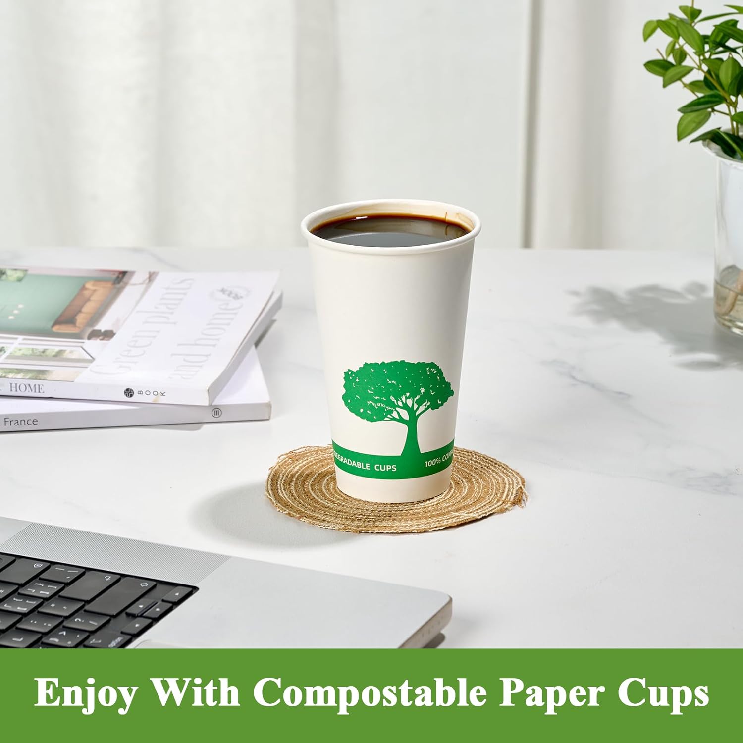 Vplus 240 Pack Compostable Paper Cups, 16 oz Paper Coffee Cups, Biodegradable Disposable Paper Cups, Eco-friendly Hot Drinking Cups for Party, Picnic,and Events