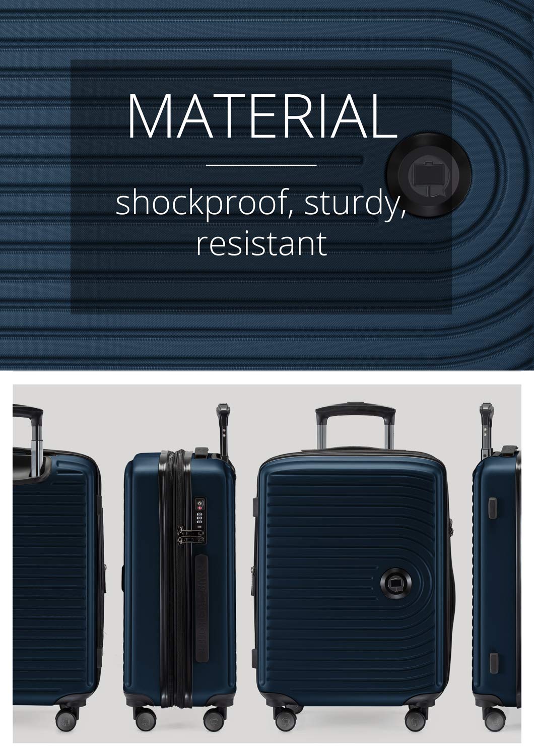 HAUPTSTADTKOFFER Mitte - Equipaje de Mano 55x40x23, TSA, 4 Ruedas, Maleta de Viaje, Rígida, con Ruedas, de Mano, de Cabina, Azul Oscuro - 4