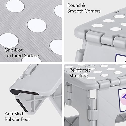 Miniatura 118 de Delxo Taburete plegable de 9 pulgadas, taburetes negros plegables para niños, taburete plegable portátil con asa, taburete plegable para cocina