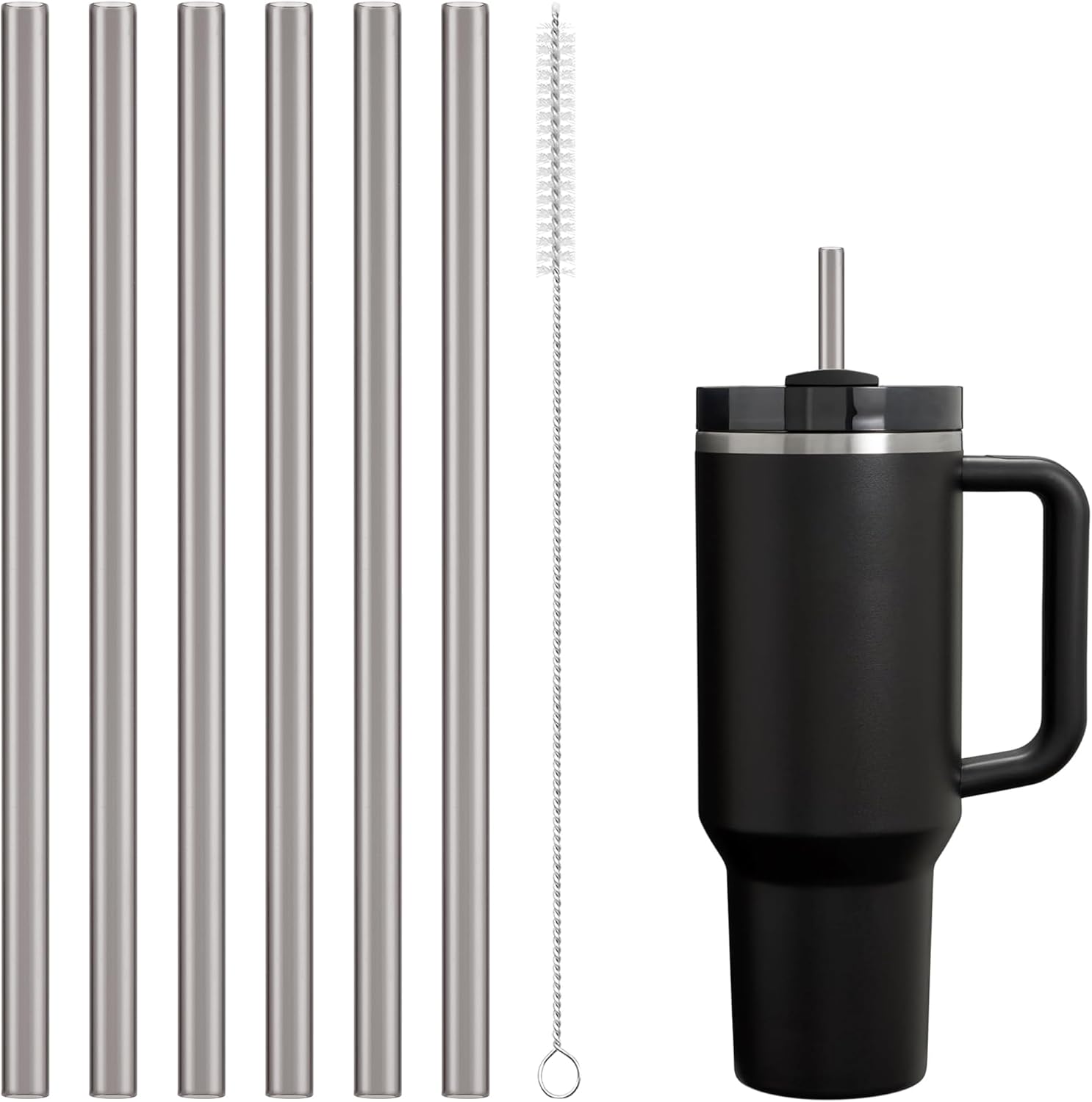 Snowfall Colorful Tritan Straws for Stanley 40 oz Tumbler, 6 Pack Reusable BPA-Free Straws with Cleaning Brush, Compatible with Stanley, Simple Modern, and Owala 40 oz Tumblers (Tea Color, 40 OZ)
