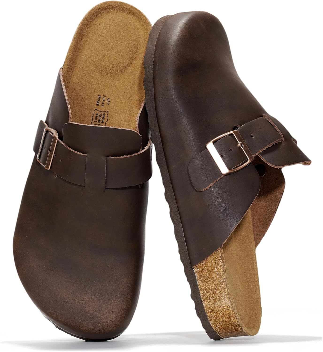 Project Cloud Mens Clogs – 100% Full Grain Genuine Leather Memory Foam Clogs for Men Arch Support Cork Footbed – Non Slip Platform Mules (Brooklyn)