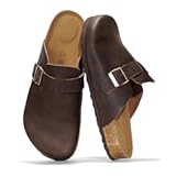 Mens Clogs - Full Grain Genuine Leather Memory Foam Clogs for Men Arch Support Cork Footbed - Non Slip Platform Mules (Brooklyn)